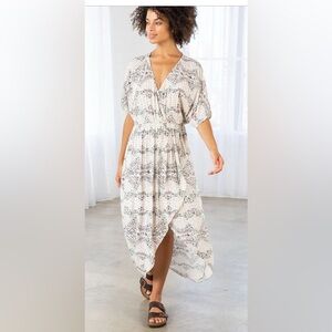 Lovestitch (Black, Ivory, Multicolor Accents) Geometric Maxi Dress/ High Slit/ M